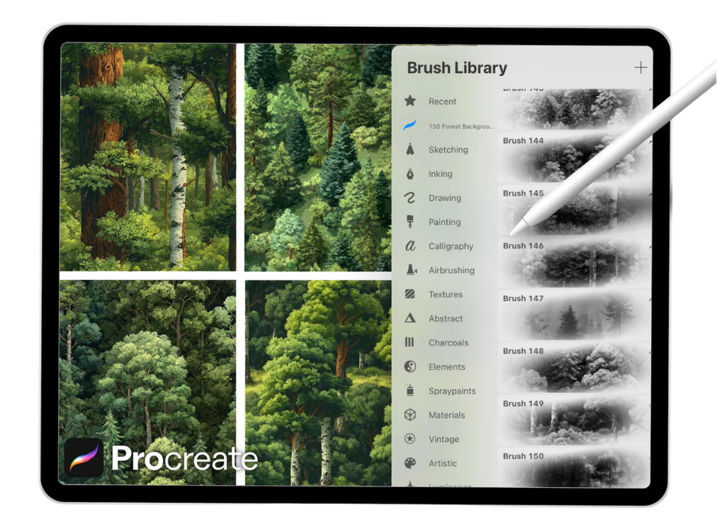 Procreate Brush Library showing the Enchanted Forest Kit
